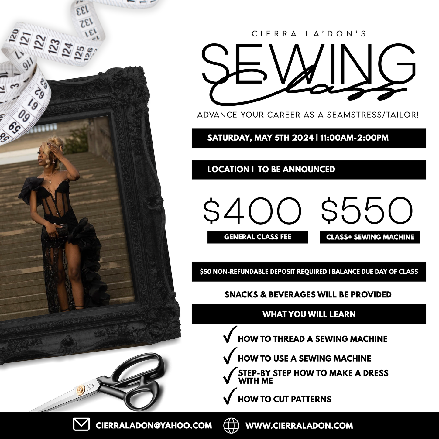 Sewing class deposit